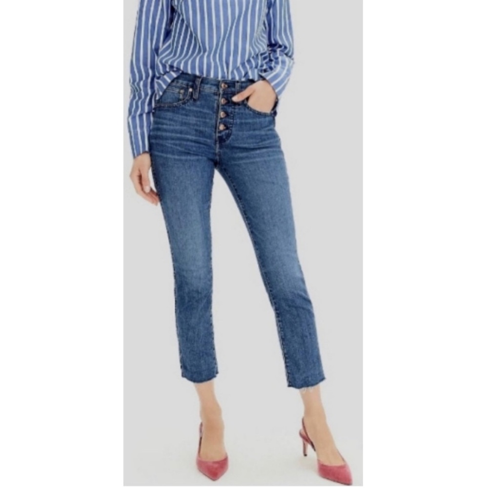 J Crew Eco Jean Vintage Straight Button Fly Cropped Stretch Denim Jeans 32P NEW
